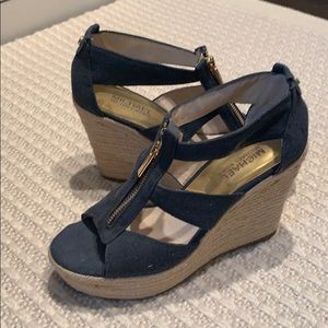 Denim blue wedges
